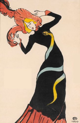 Tänzerin Jane Avril auf einem Plakat von Henri de Toulouse-Lautrec, 1899er