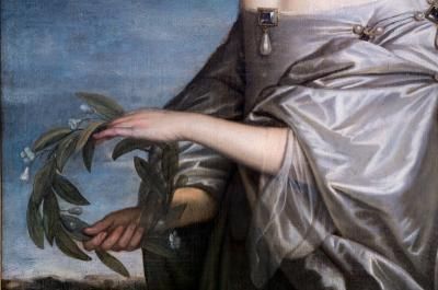 Detail eines Bildnisses der Tochter Friedrich V., Louise Hollandine von der Pfalz, Gerrit van Honthorst, 1648. (Foto: Diemer) Detail eines Bildnisses der Tochter Friedrich V., Louise Hollandine von der Pfalz, Gerrit van Honthorst, 1648. (Foto: Diemer)