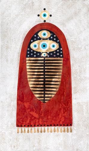 Arbeit aus der Serie "Schutz- und Tarnhelme II" (2017) von Cholud Kassem. Foto: Dorothea Burkhardt Arbeit aus der Serie "Schutz- und Tarnhelme II" (2017) von Cholud Kassem. Foto: Dorothea Burkhardt