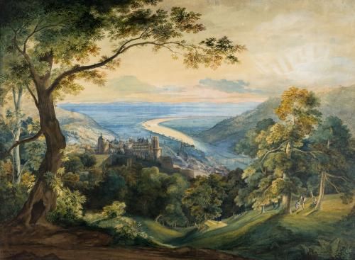 Carl Rottmann: Blick auf das Heidelberger Schloss von Osten bei Sonnenuntergang, 1815, Bleistift, Aquarell (Foto: KMH)