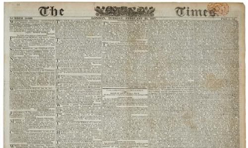 The Times vom 25. Februar 1817 54,7 cm x 40,2 cm (Foto: KMH)