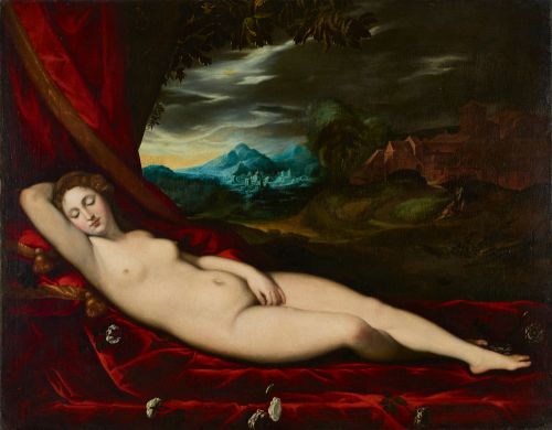 Tizian-Nachfolge: Schlummernde Venus, 1580/1600, Öl auf Leinwand, Hessisches Landesmuseum Darmstadt, © HLMD, Foto: Wolfgang Fuhrmannek Tizian-Nachfolge: Schlummernde Venus, 1580/1600, Öl auf Leinwand, Hessisches Landesmuseum Darmstadt, © HLMD, Foto: Wolfgang Fuhrmannek