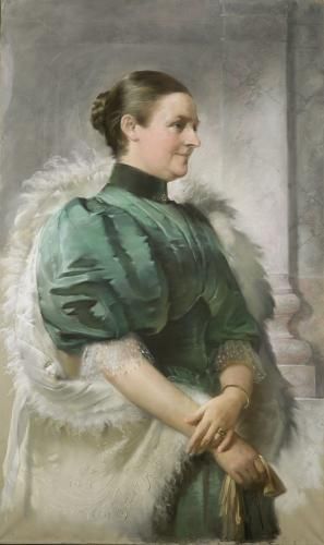 Unbekannter Künstler, Pastellportrait einer Dame in grünem Kleid, (Foto: KMH/Gattner)