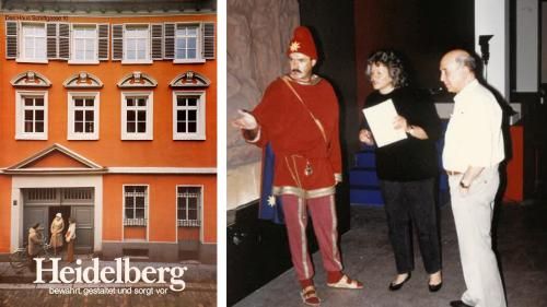 „Das Haus der Archäologie – Das Haus Schiffgasse 10“ wurde 1979 eingeweiht. (Abbildung links). Zur Eröffnung des Mithräums 1992 schlüpfte der jetzige Museumsdirektor Frieder Hepp ins göttliche Kostüm. Mittig Dagmar Welker, Fotografin RNZ, rechts Berndmark Heukemes (Aufnahme E. Kemmet).