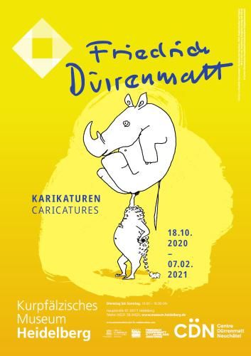 Ausstellungsplakat "Herkules mit Nashorn", Karikatur von Friedrich Dürrenmatt, 1963, Sammlung Diogenes Verlag AG Zürich, (c) CDN / Schweizerische Eidgenossenschaft