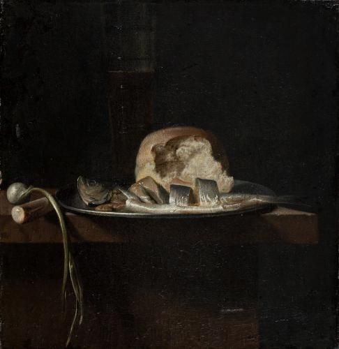 Jan Fris: Stillleben mit Hering, Brot und Zwiebel, um 1660 (KMH, K. Gattner)
