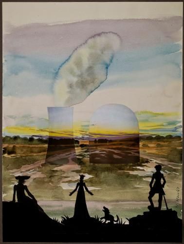 Marie Marcks: Caspar-David-Friedrich-KKW, 1982, Collage, Aquarell, Scherenschnitt (Foto: KMH/Gattner) Marie Marcks: Caspar-David-Friedrich-KKW, 1982, Collage, Aquarell, Scherenschnitt (Foto: KMH/Gattner)