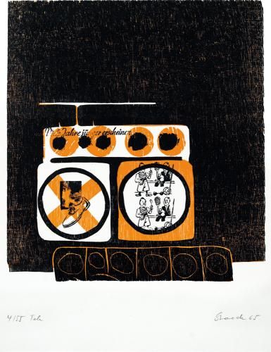 „Tele“, Holzschnitt, 1965 61 x 43 cm, 4/55 (Auflage) (Foto: KMH) „Tele“, Holzschnitt, 1965 61 x 43 cm, 4/55 (Auflage) (Foto: KMH)