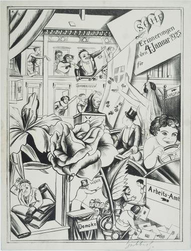 Erinnerungen an den 04. Januar 1925, 1925, Lithographie 30,8 x 23,1 cm (Darstellung) 32,5 x 24,9 cm (Blatt) Erinnerungen an den 04. Januar 1925, 1925, Lithographie 30,8 x 23,1 cm (Darstellung) 32,5 x 24,9 cm (Blatt) (Foto: KMH)