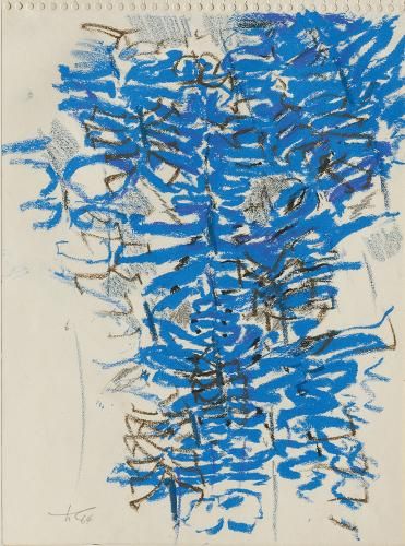 Komposition in Blau, 1964 bezeichnet unten links: h T 64, Pastellkreide in schwarz und blau, 24,9 x 18,1 cm (Foto: KMH) Komposition in Blau, 1964 bezeichnet unten links: h T 64, Pastellkreide in schwarz und blau, 24,9 x 18,1 cm (Foto: KMH)