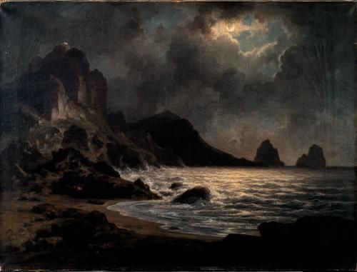 Capri, Faraglioni bei Mondschein, 1850er / 1860er Jahre Öl auf Leinwand, 71,5 x 95 cm (Foto: KMH) Capri, Faraglioni bei Mondschein, 1850er / 1860er Jahre Öl auf Leinwand, 71,5 x 95 cm (Foto: KMH)
