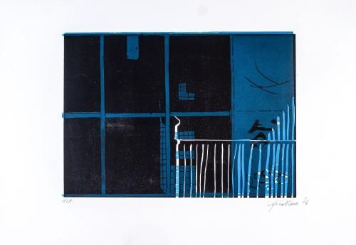 Gisela Hachmann – Ruch: Fabriktor, Farblinolschnitt (Unikat), 2016, 30 x 42 cm, S 10930, Foto KMH/Gattner