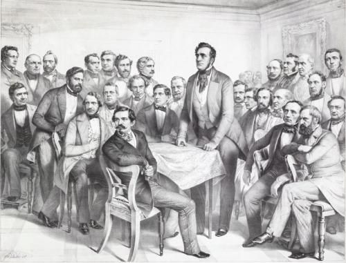 Mitglieder der Nationalversammlung, Fraktion "Club des Casino". Lithographie von Friedrich Pecht, 1848 