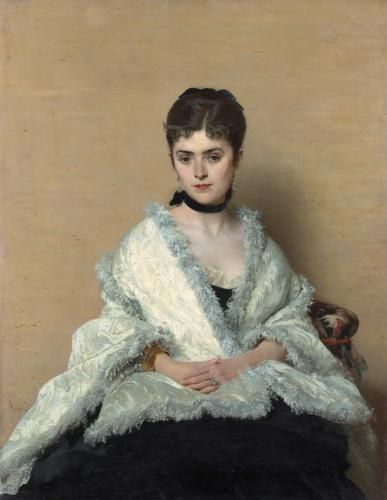 Titelmotiv der Ausstellung zeigt Porträt von Olena Tolstoi (Detail), 1875, ein Gemälde von Olena Tolstoi (Detail), 1875