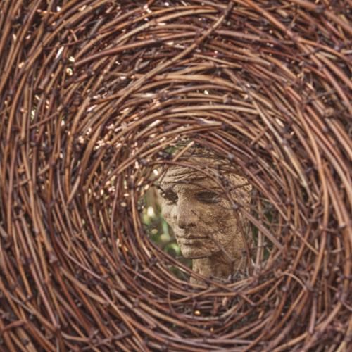 Rebenranken bilden das Ausgansmaterial für ein kunstvolles Raumobjekt im Museumshof.