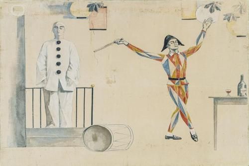Emil Rudolf Weiss: Selbstbildnis im Harlekinkostüm und Karl Hofer als Pierrot, 1926 (KMH: K. Gattner)
